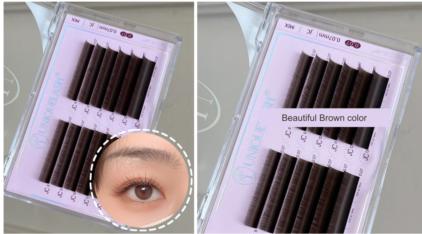 Korean High Quality 0.07mm Spiky Anime Lashes Eyelash Extensions Professional J JC C CC LJ LB LC D Curls Loose Base Camellia Lash Upper Top Lash Black and Brown